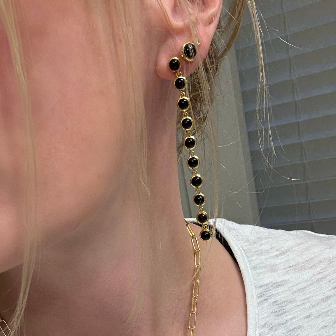 Mini Floating Gem Stud Earrings in Black Onyx