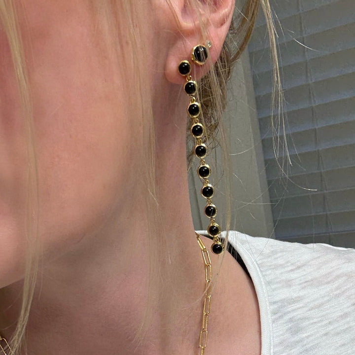 Mini Floating Gem Stud Earrings in Black Onyx