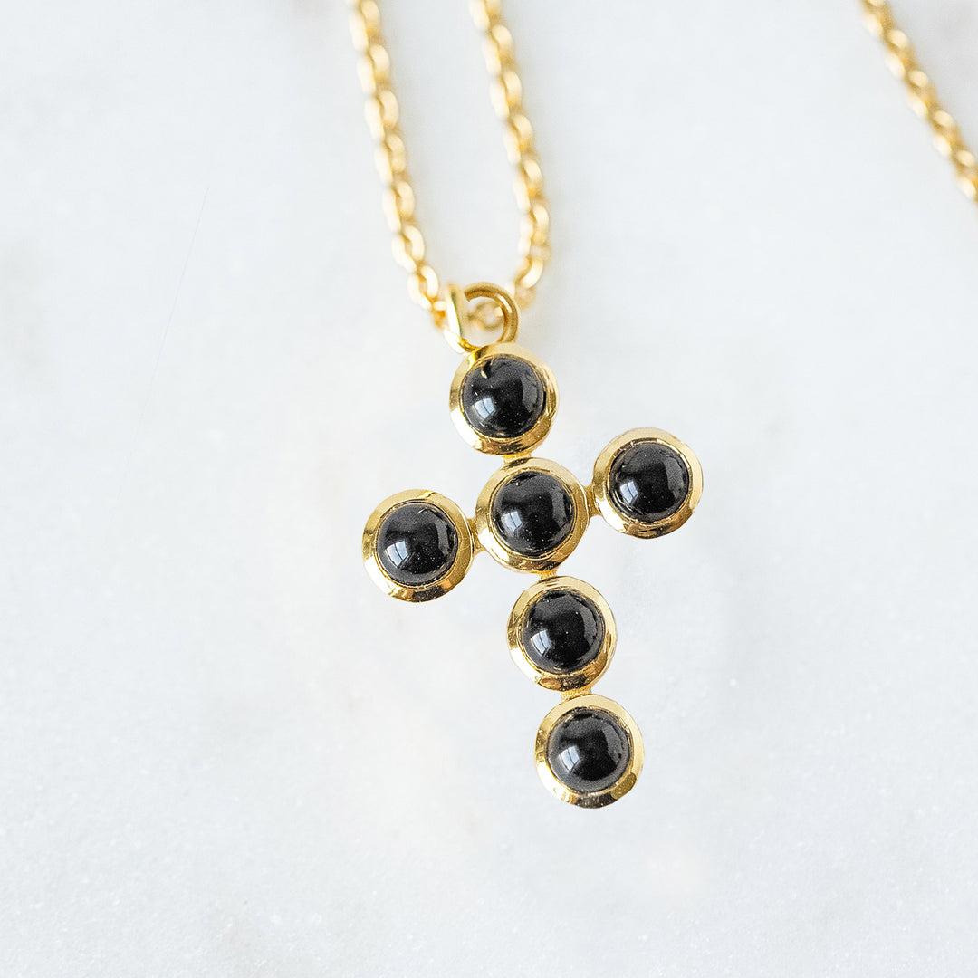 Cross Pendant Necklace in Black Onyx