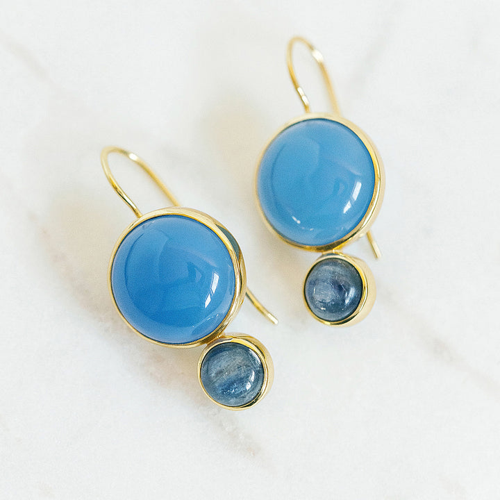 Color Block Drop Earrings in Blue Chalcedony and Kyanite