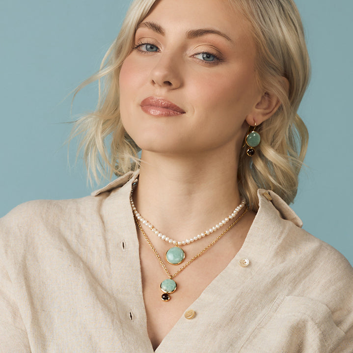 Color Block Pendant Necklace in Amazonite and Smoky Topaz