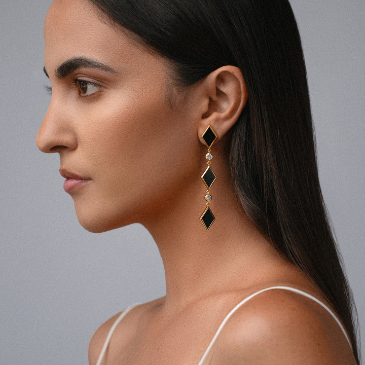 Diamonds Do Sparkle Drop Earrings in Black Onyx