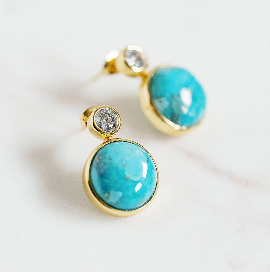 Floating Gem Stud Earrings in Blue Mohave Turquoise