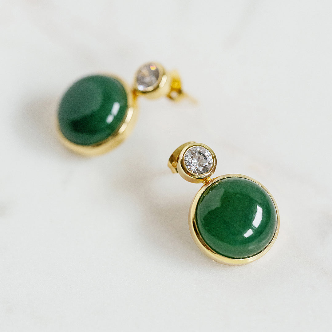 Floating Gem Stud Earrings in Green Aventurine