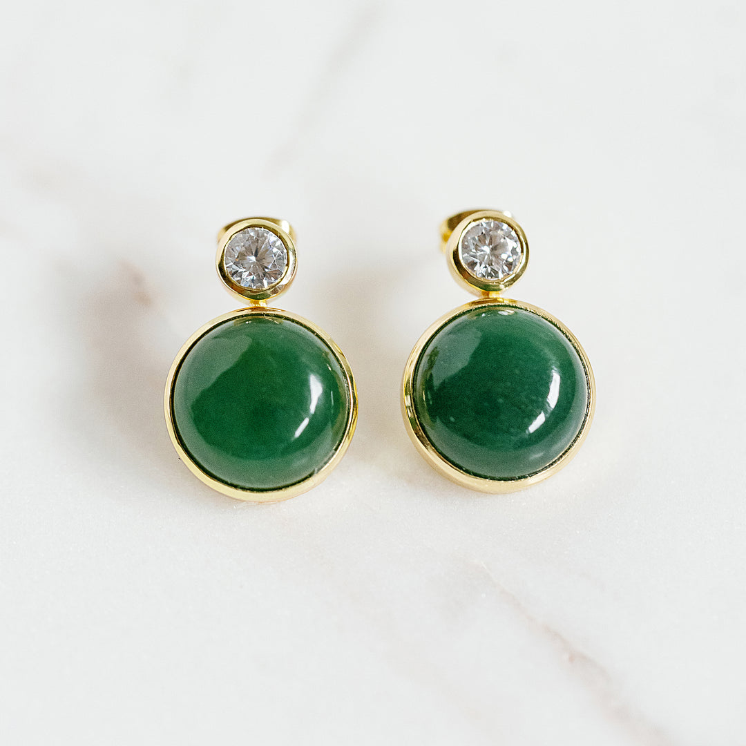 Floating Gem Stud Earrings in Green Aventurine