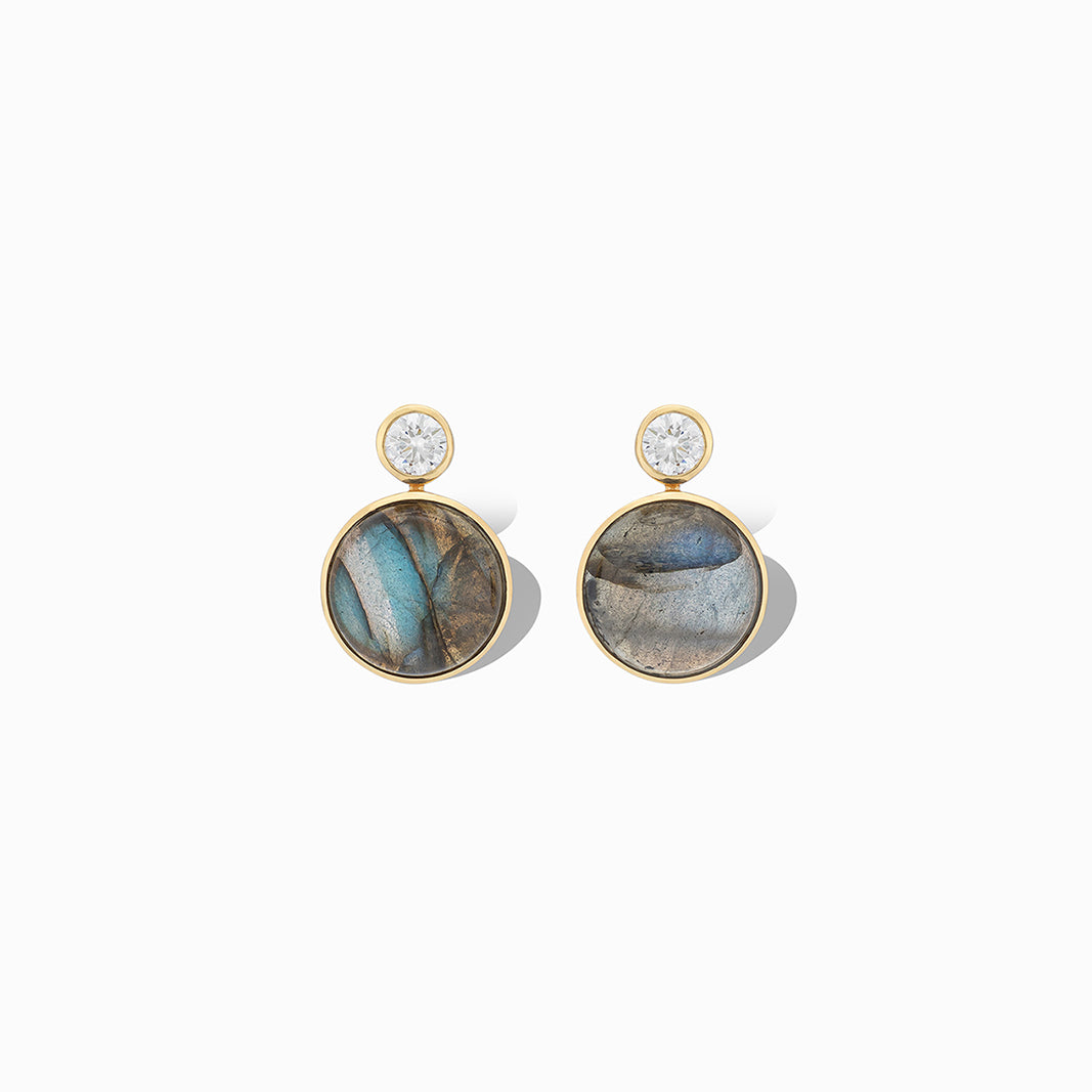Floating Gem Stud Earrings in Multi Fire Labradorite