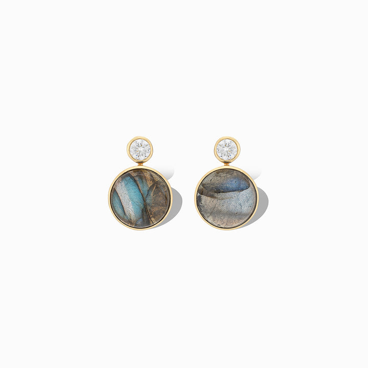 Floating Gem Stud Earrings in Multi Fire Labradorite