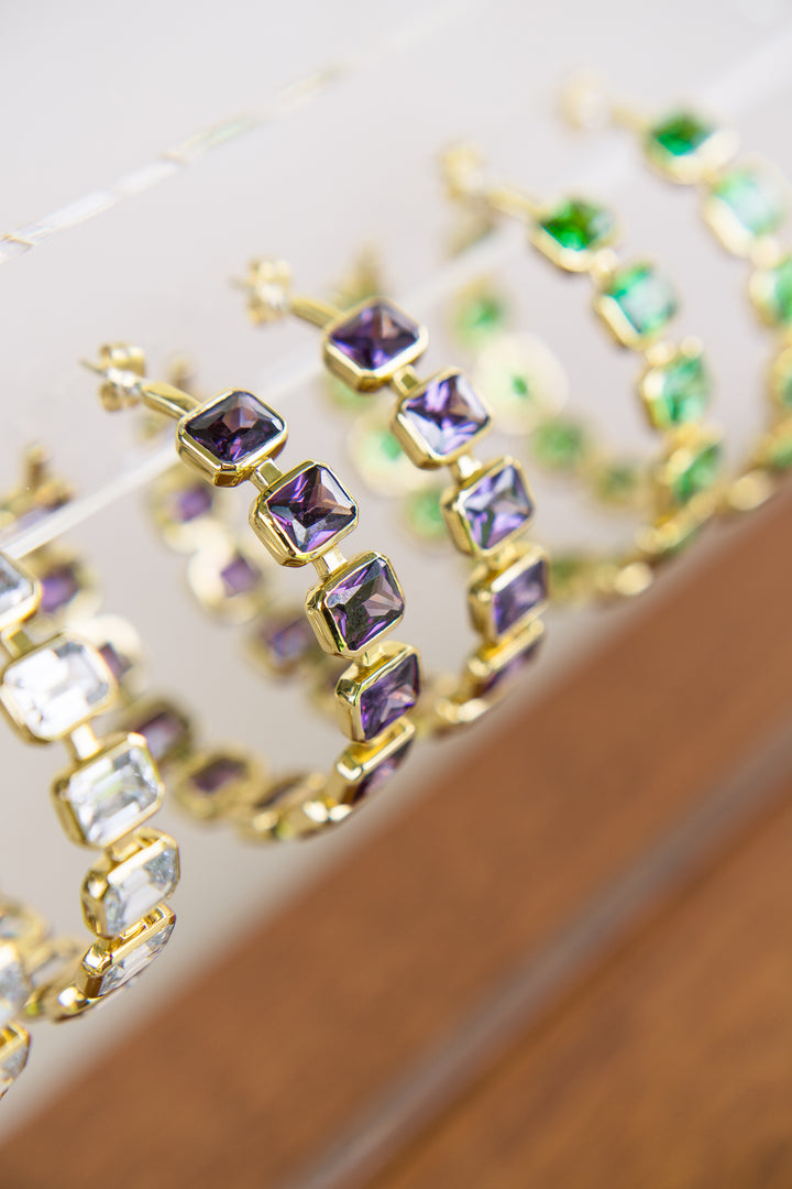 Gesuina Hoop Earrings in Amethyst Cubic Zirconia and Yellow Gold