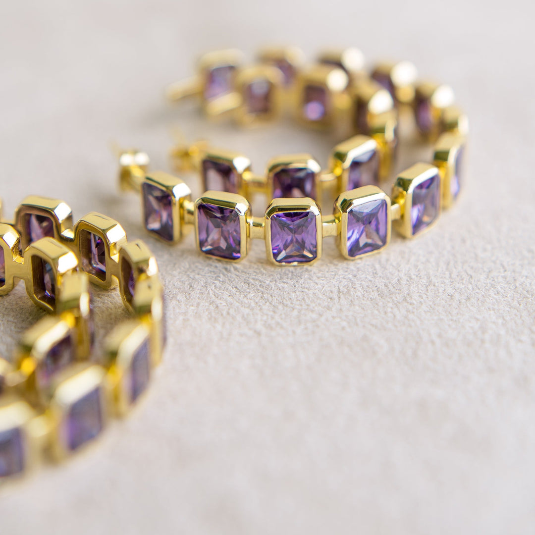 Gesuina Hoop Earrings in Amethyst Cubic Zirconia and Yellow Gold