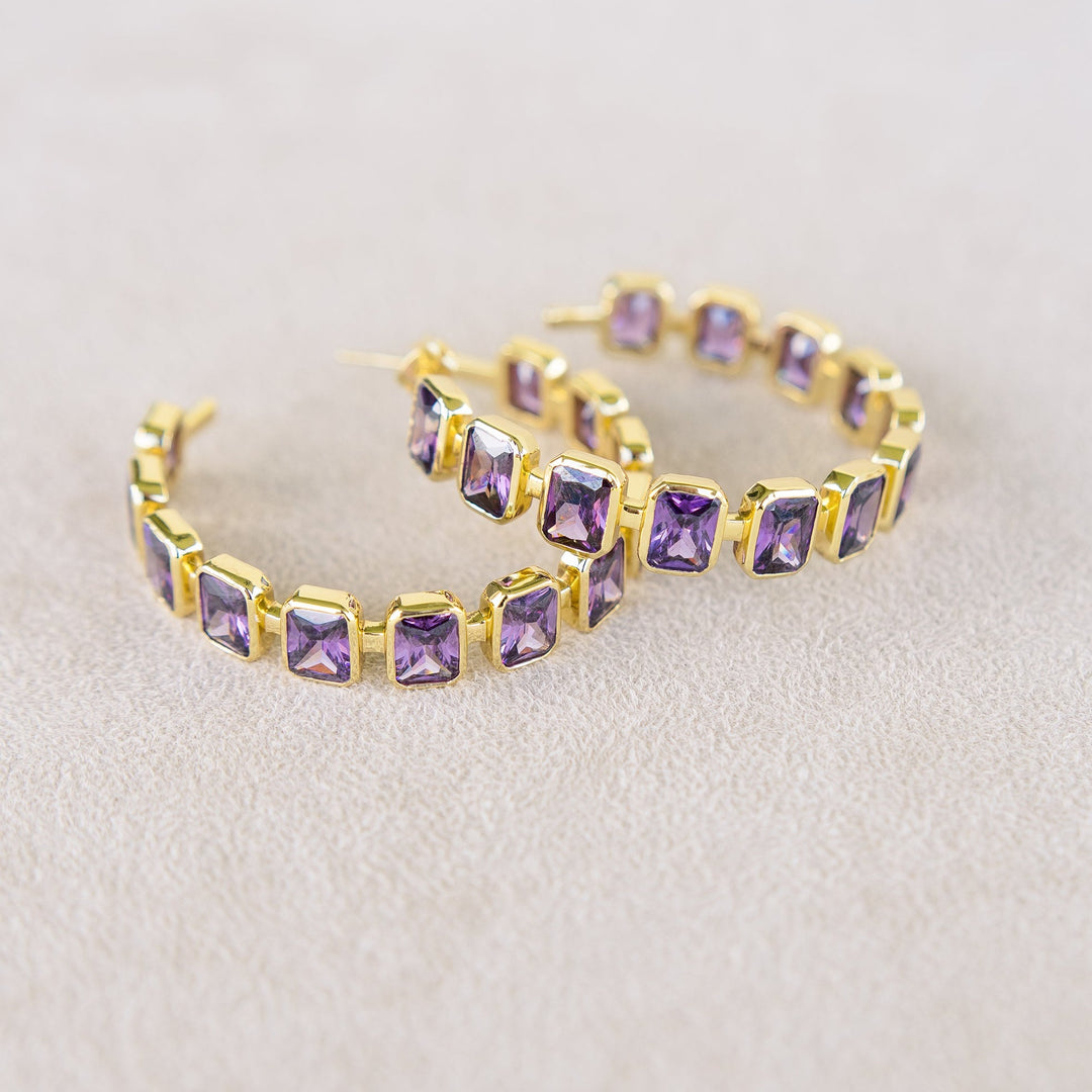 Gesuina Hoop Earrings in Amethyst Cubic Zirconia and Yellow Gold