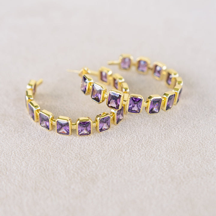 Gesuina Hoop Earrings in Amethyst Cubic Zirconia and Yellow Gold