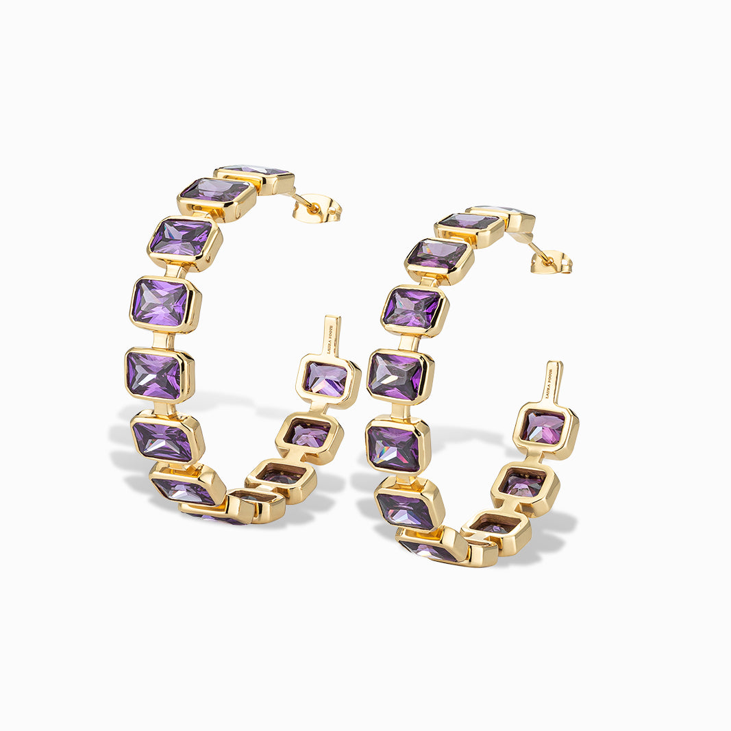 Gesuina Hoop Earrings in Amethyst Cubic Zirconia and Yellow Gold