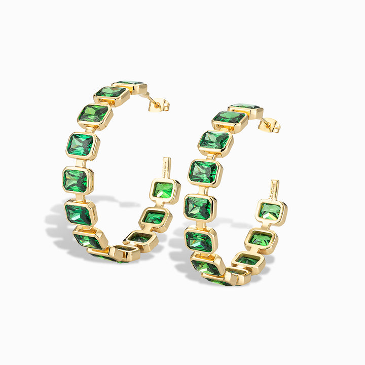 Gesuina Hoop Earrings in Emerald Green Cubic Zirconia and Yellow Gold