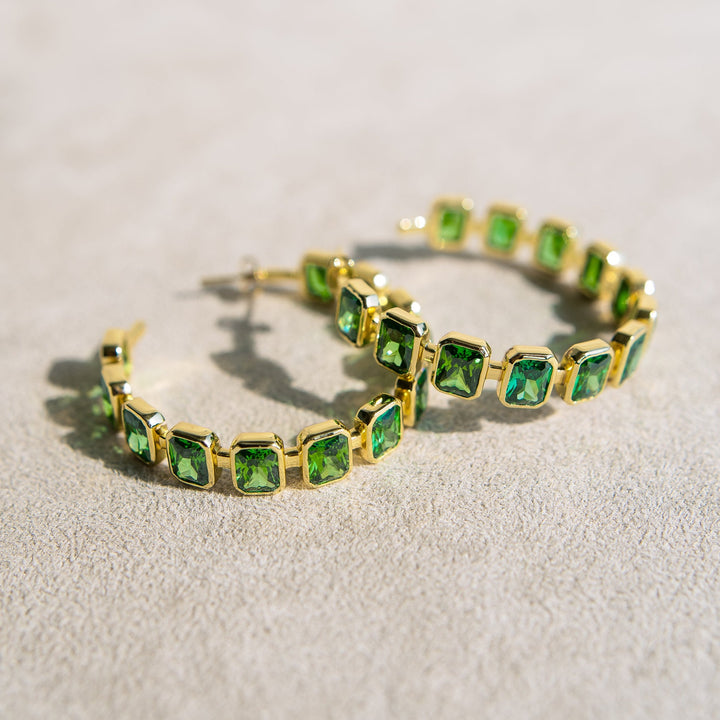 Gesuina Hoop Earrings in Emerald Green Cubic Zirconia and Yellow Gold