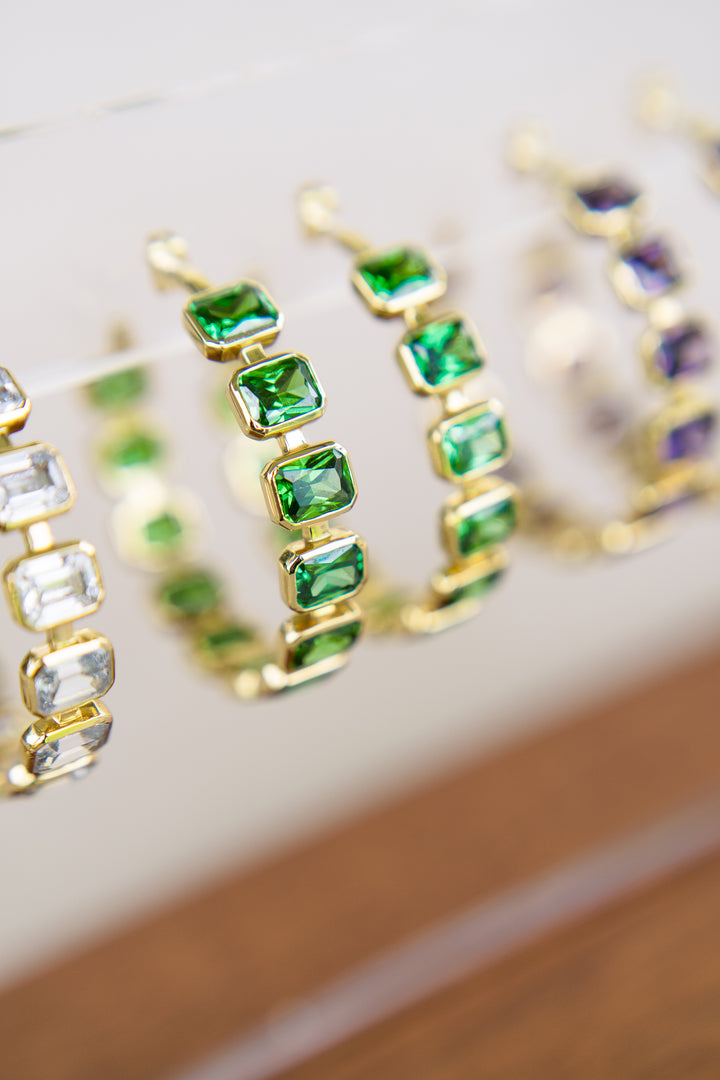 Gesuina Hoop Earrings in Emerald Green Cubic Zirconia and Yellow Gold