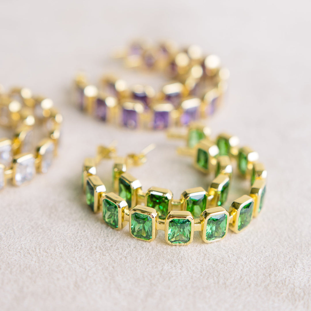 Gesuina Hoop Earrings in Emerald Green Cubic Zirconia and Yellow Gold