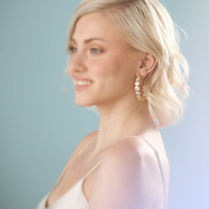 Gesuina Hoop Earrings in White Cubic Zirconia and Yellow Gold