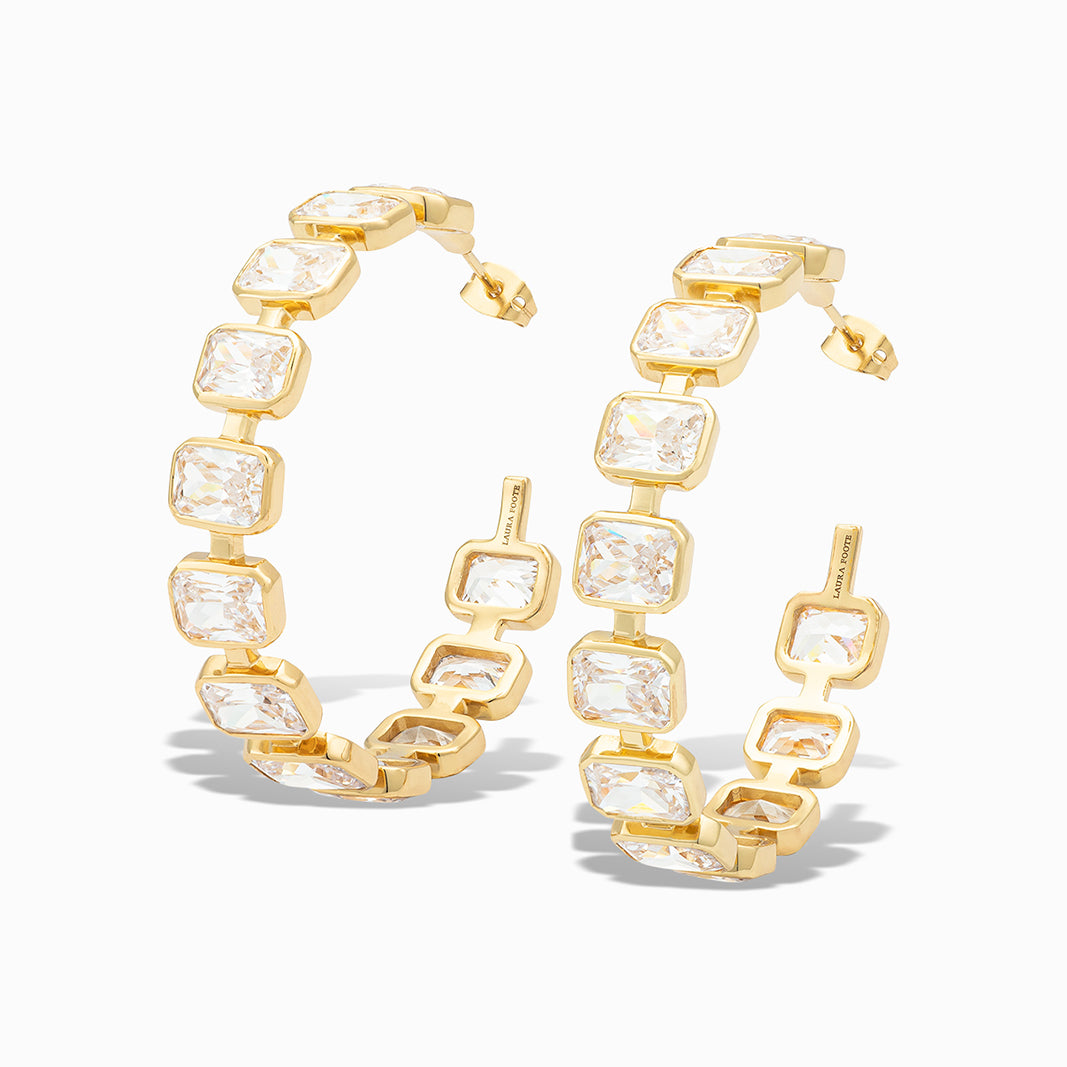 Gesuina Hoop Earrings in White Cubic Zirconia and Yellow Gold