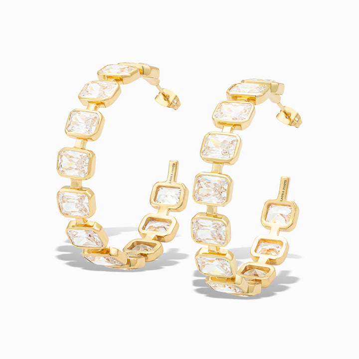 Gesuina Hoop Earrings in White Cubic Zirconia and Yellow Gold