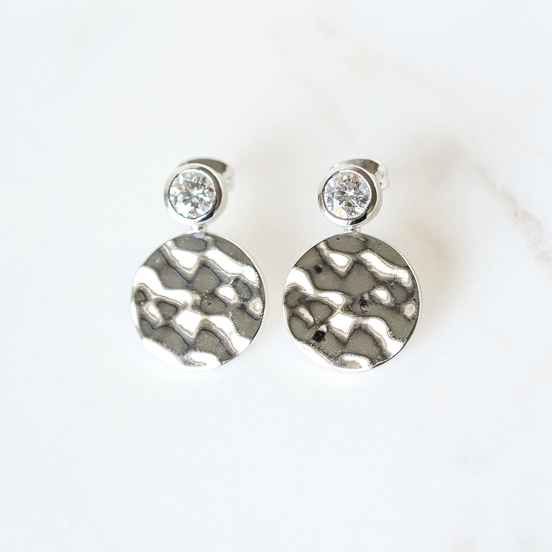 Hammered White Gold Floating Gem Stud Earrings