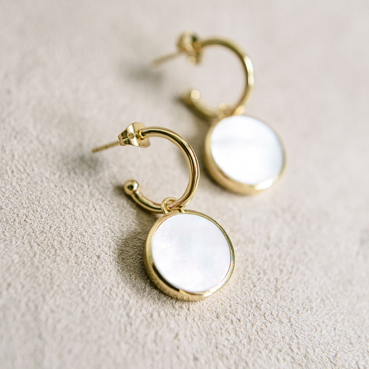 Herzi Huggie Hoop Earrings in Mother of Pearl