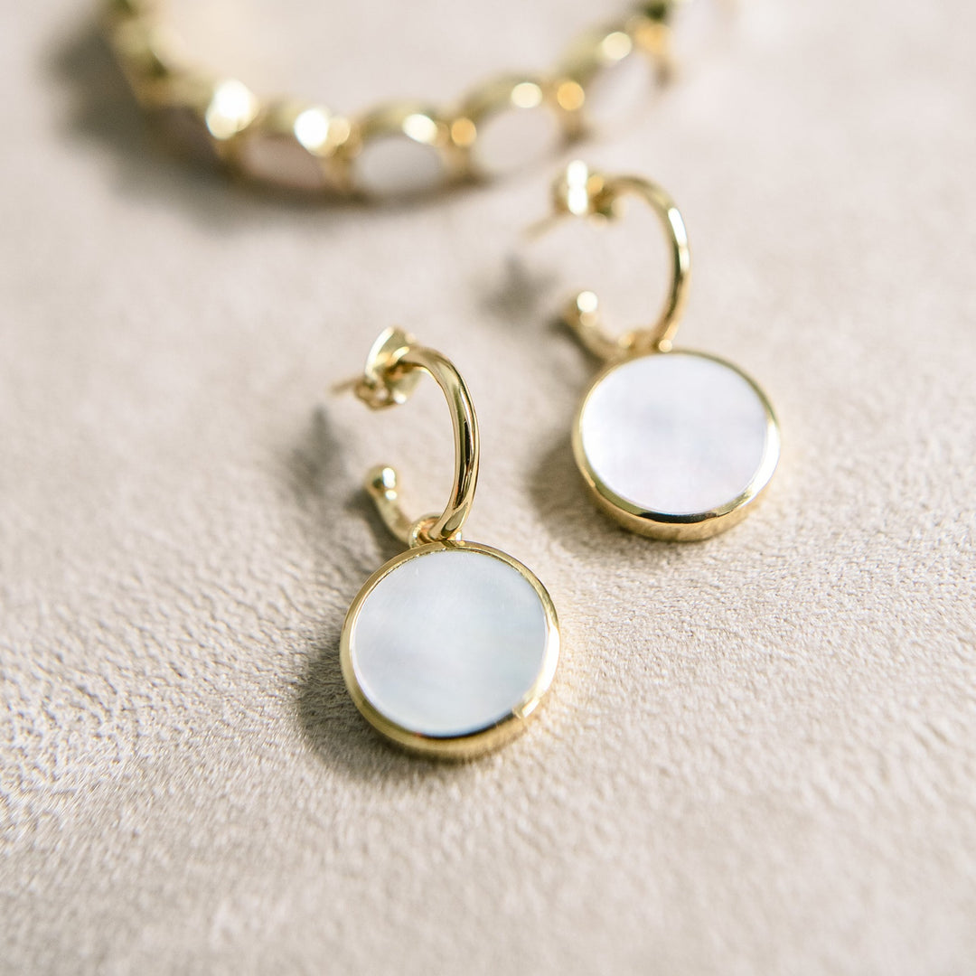 Herzi Huggie Hoop Earrings in Mother of Pearl