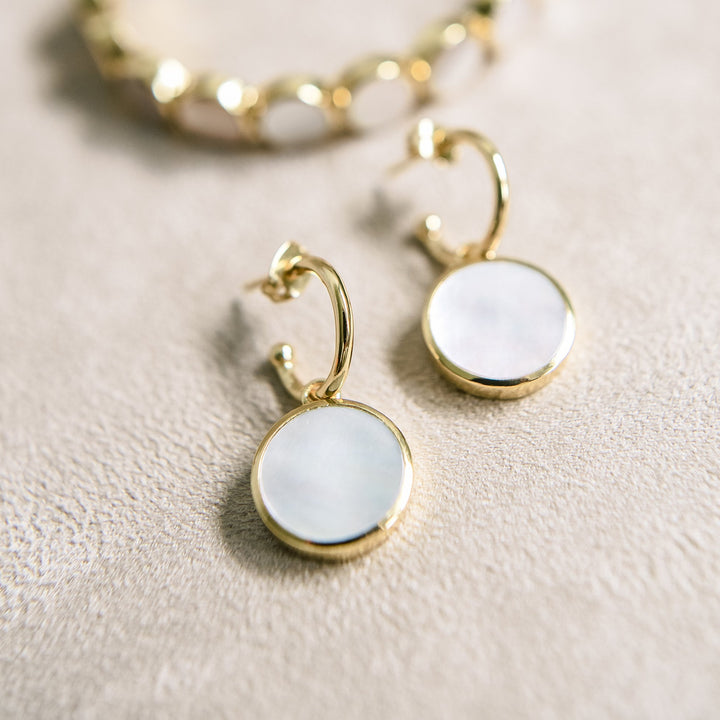 Herzi Huggie Hoop Earrings in Mother of Pearl