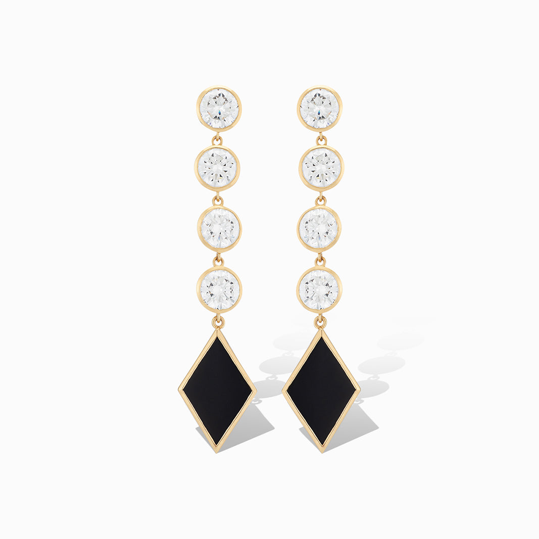 Kite Drop Earrings in Cubic Zirconia and Black Onyx