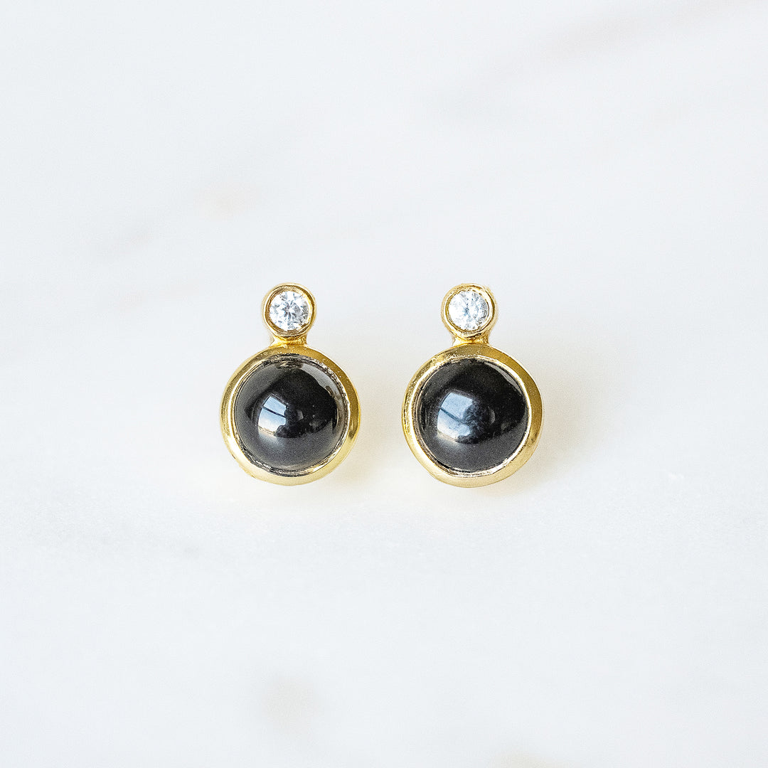 Mini Floating Gem Stud Earrings in Black Onyx