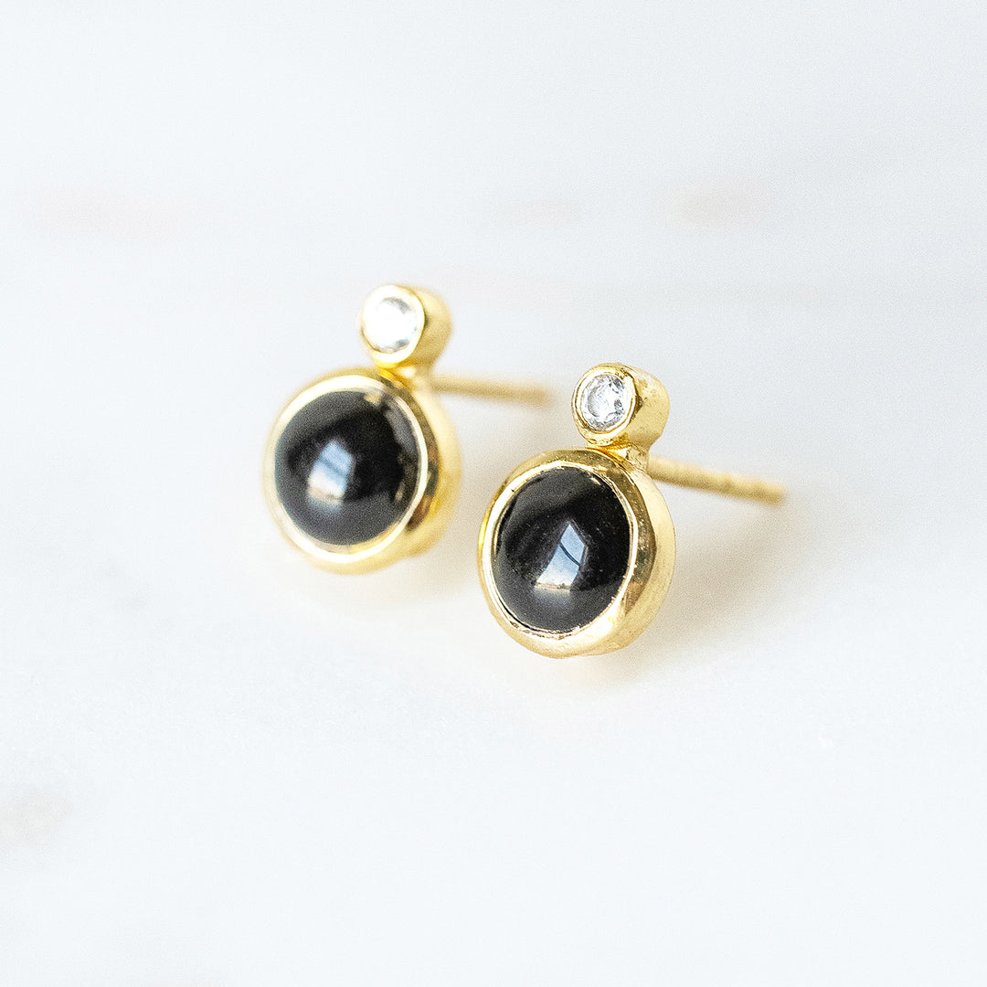 Mini Floating Gem Stud Earrings in Black Onyx