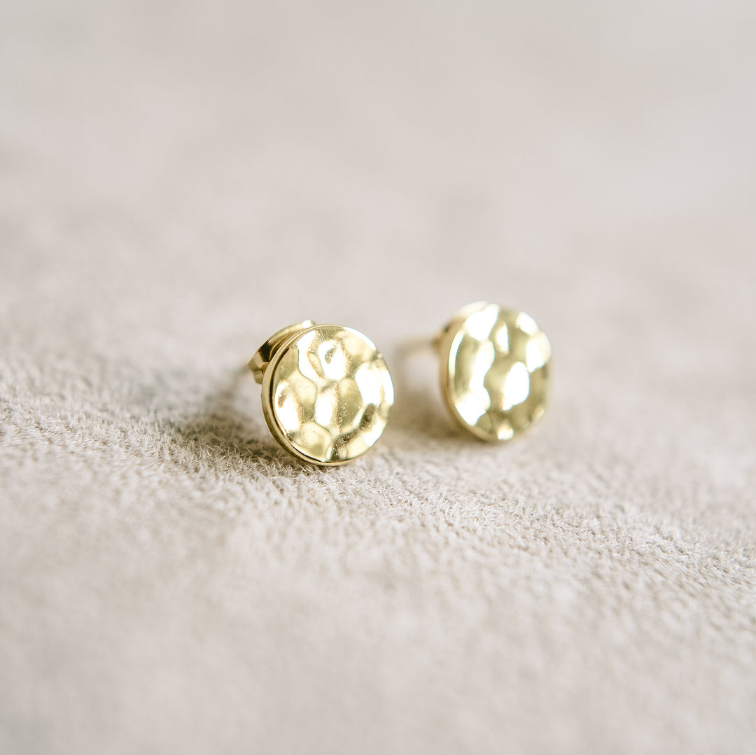 Hammered Gold Small Circle Stud Earrings