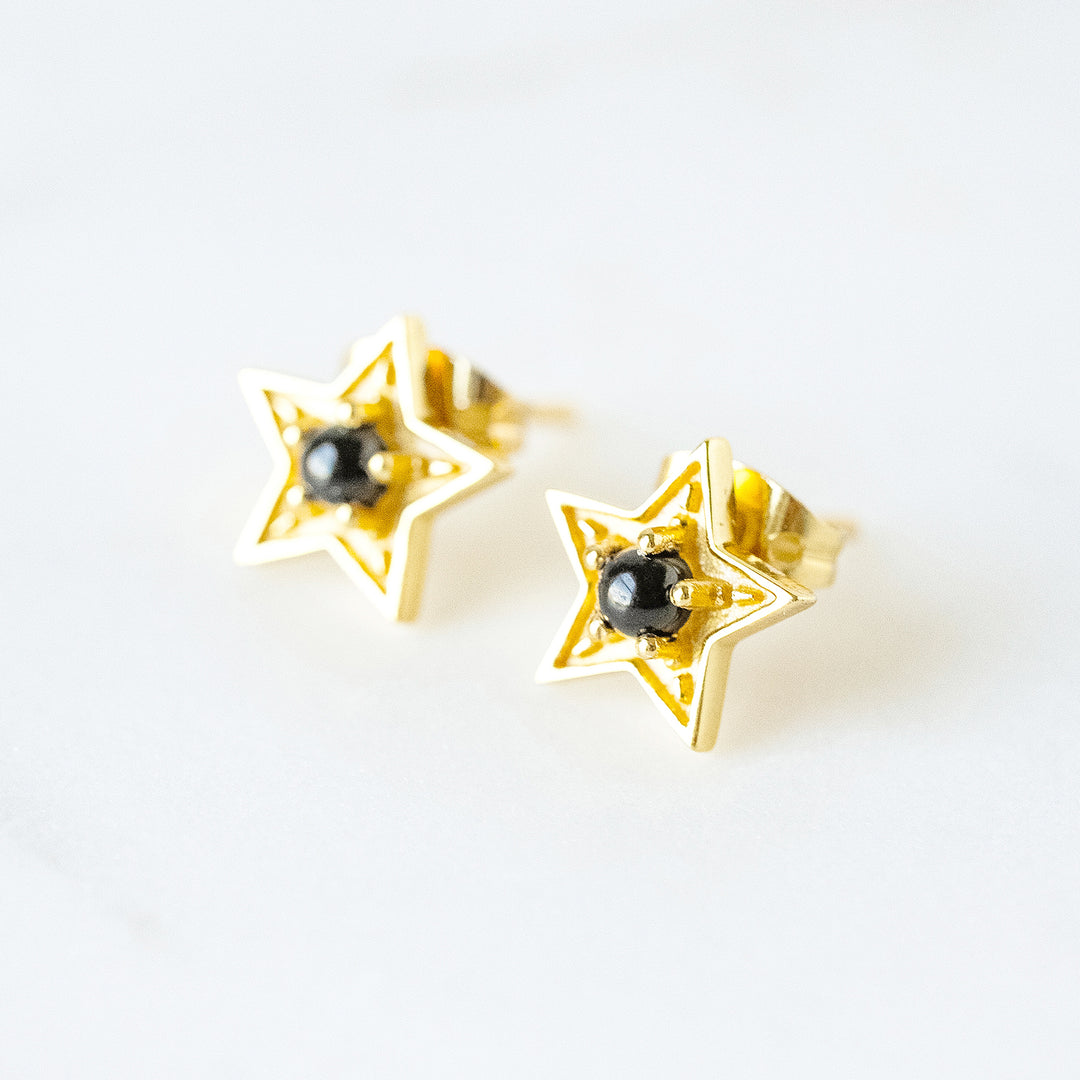 Star Stud Earrings in Black Onyx