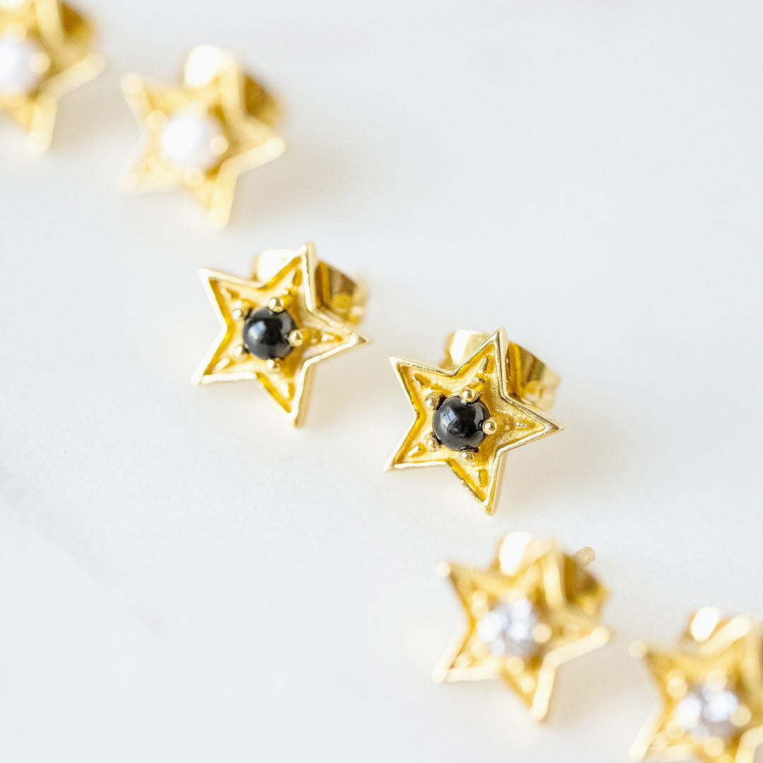 Star Stud Earrings in Black Onyx