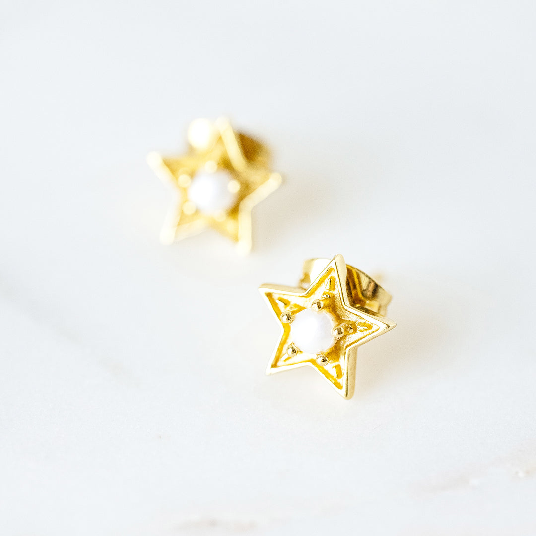 Star Stud Earrings in Pearl