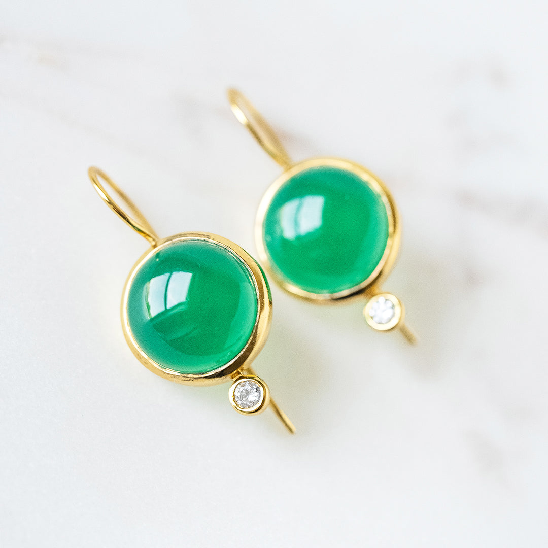 Tini Mini Drop Earrings in Green Onyx