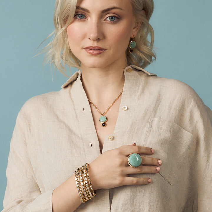 V Statement Ring in Amazonite