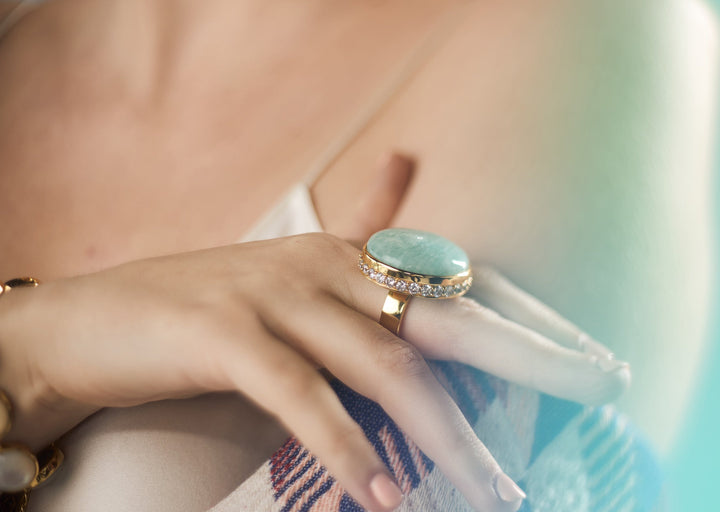 V Statement Ring in Amazonite