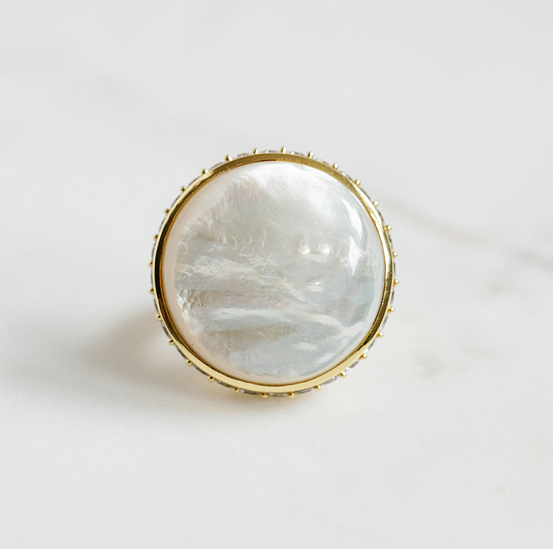 V Statement Ring in Mother of Pearl