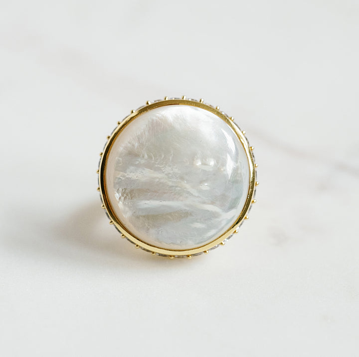 V Statement Ring in Mother of Pearl