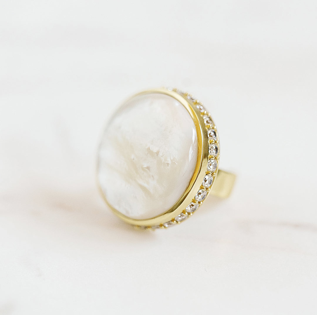 V Statement Ring in Mother of Pearl