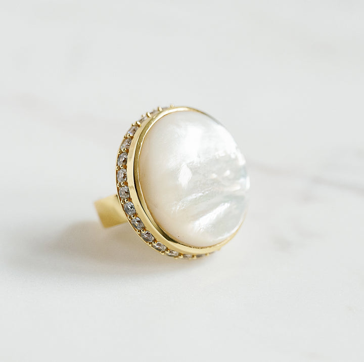 V Statement Ring in Mother of Pearl