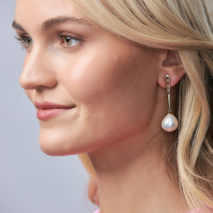 Rainbow Pavé & Pearl Drop Earrings