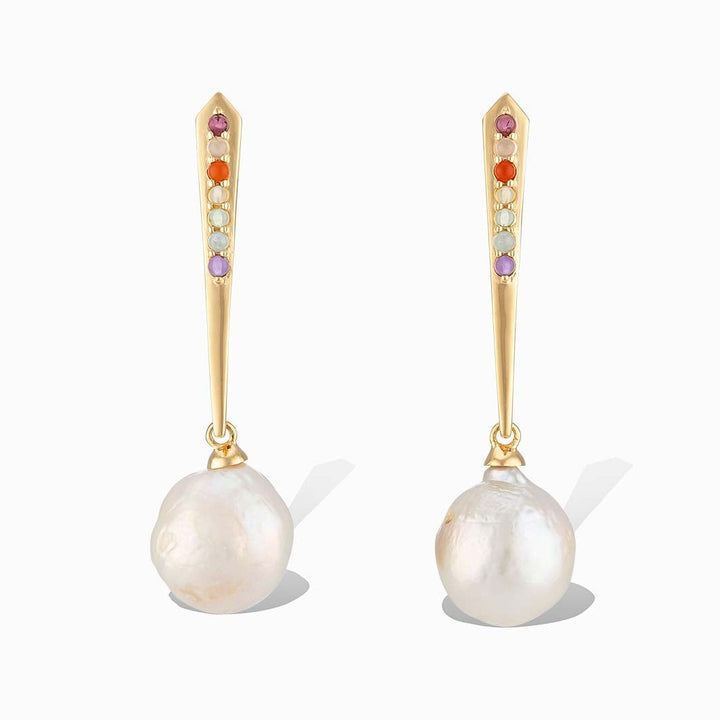 Rainbow Pavé & Pearl Drop Earrings