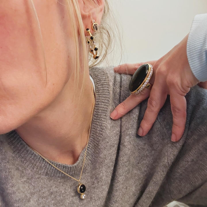 Mini Floating Gem Stud Earrings in Black Onyx