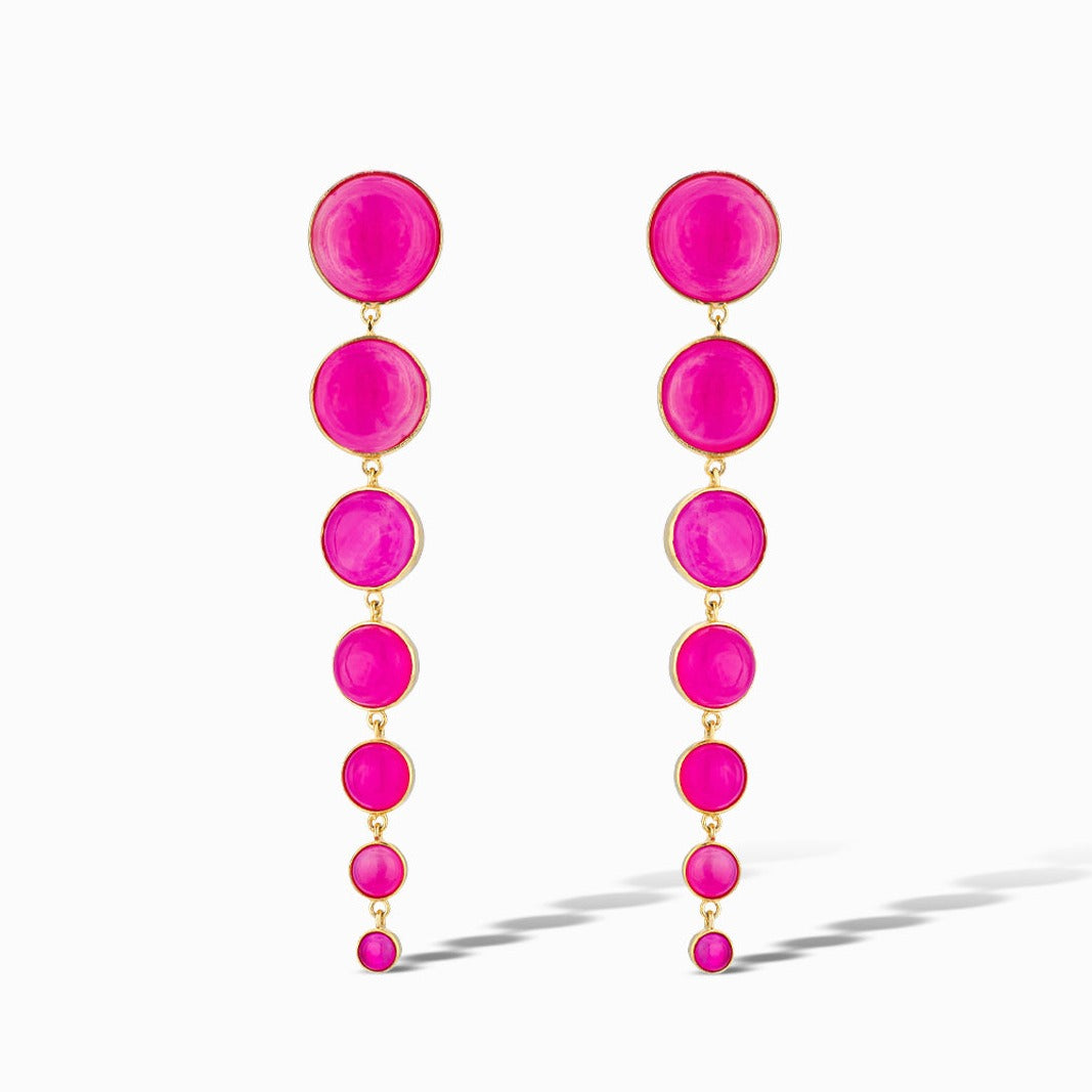 Dropping Circles Earrings in Dyed Hot Pink Quartz