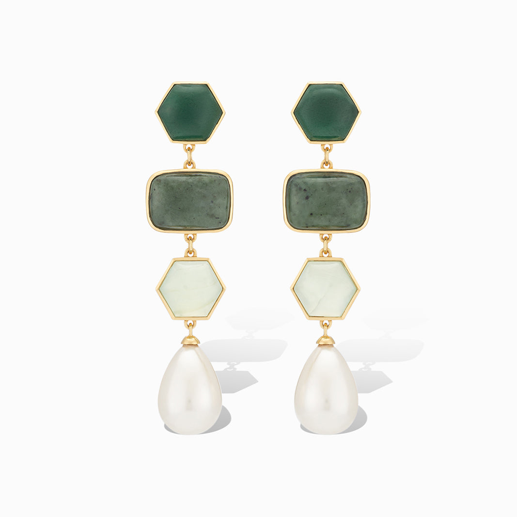 Amanda Statement Earrings in Nephrite Jade, Green Aventurine and Prehnite