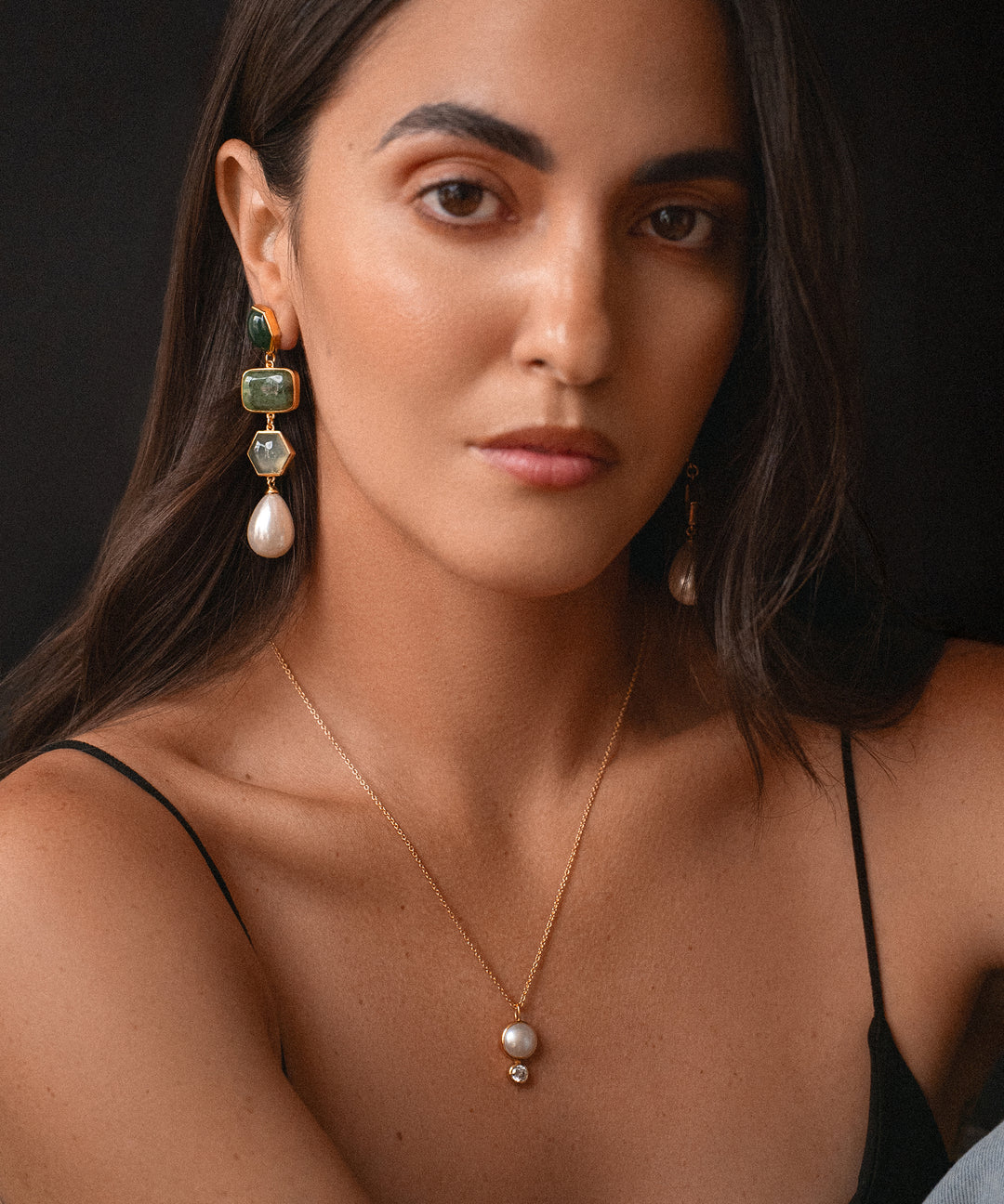 Amanda Statement Earrings in Nephrite Jade, Green Aventurine and Prehnite