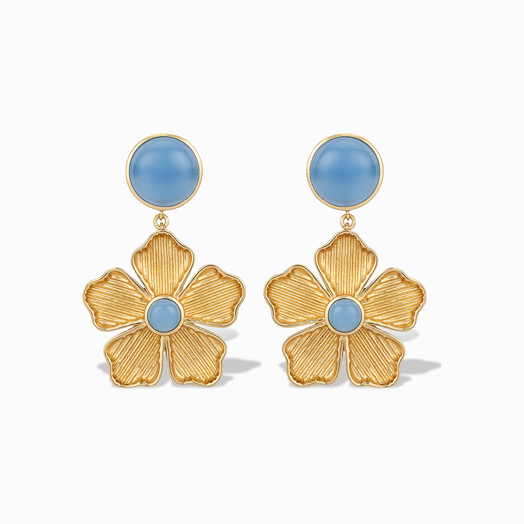 Belle Flower Drop Earrings in Blue Chalcedony