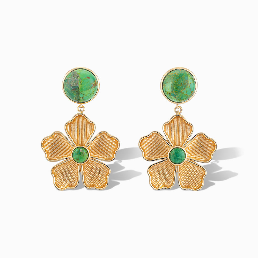 Belle Flower Drop Earrings in Green Mohave Turquoise