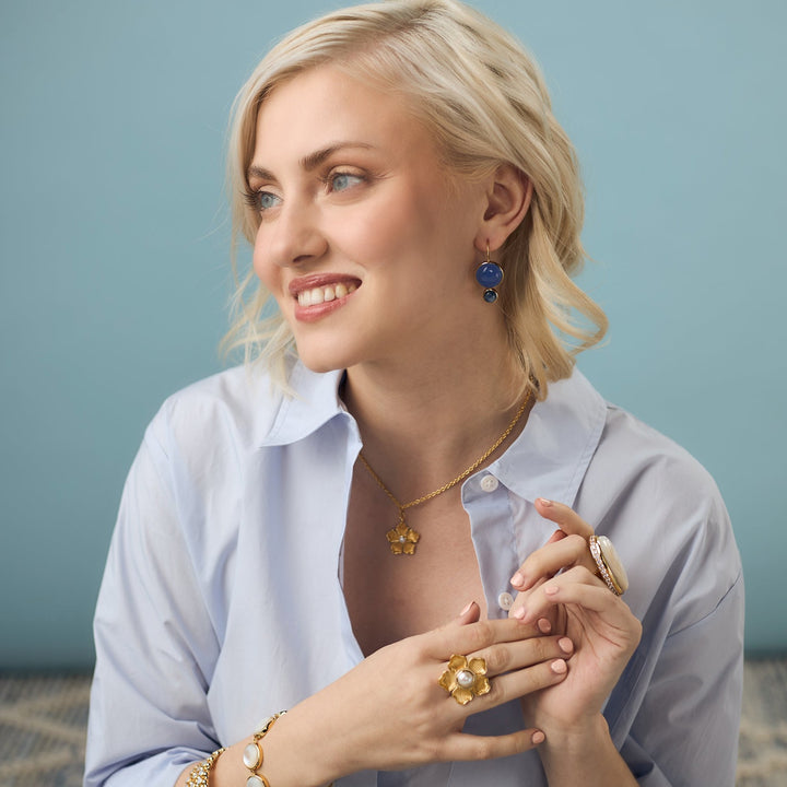 Color Block Drop Earrings in Blue Chalcedony and Kyanite